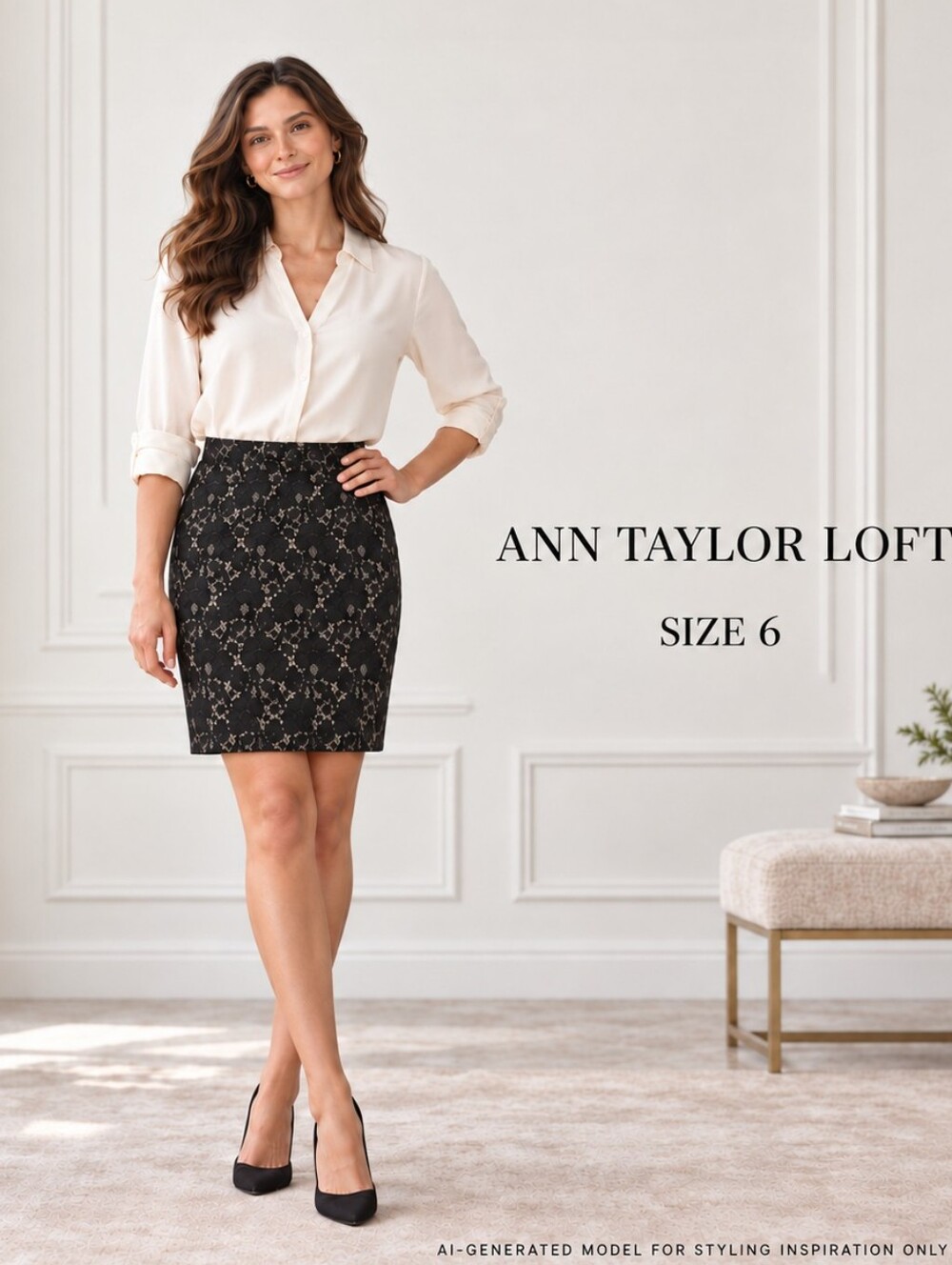Ann Taylor LOFT Black Floral Lace Lined Pencil Skirt Size 6